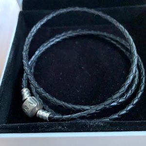NWOT Pandora triple black braided leather bracelet